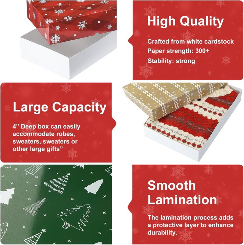 YANGTE 24 Pack Christmas Gift Boxes with Lids - Large 17" (4" Deep) & 14" (2" Deep) Gift Boxes for Present, Wrapping Robe, Shirt, Clothing - Image 3